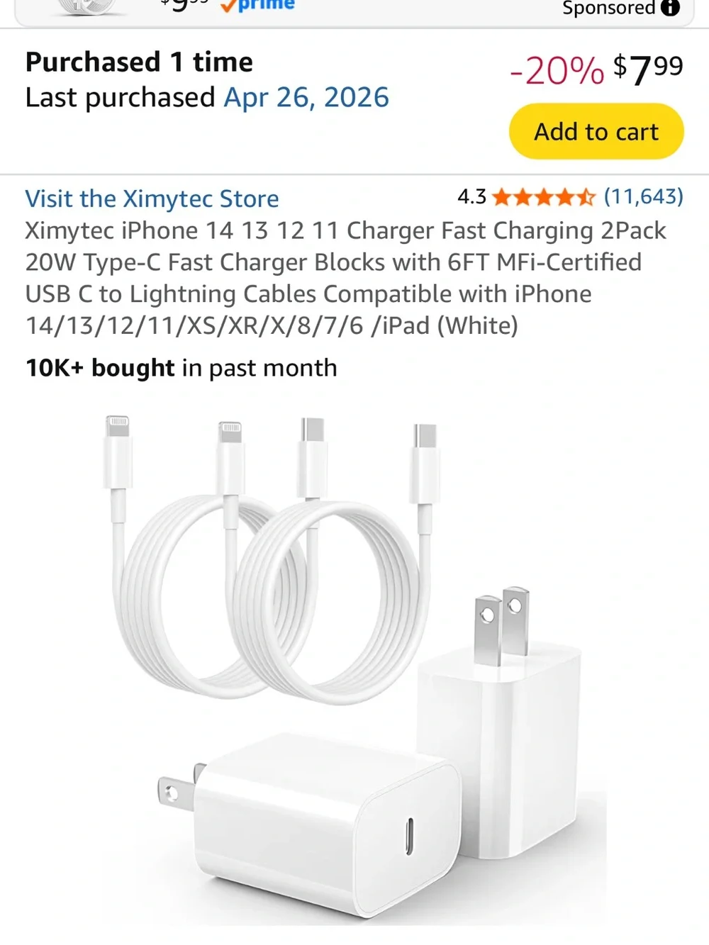 Complete Ximytec iPhone Charger Set - 1 Wall Blocks & 2 Lightning Cords